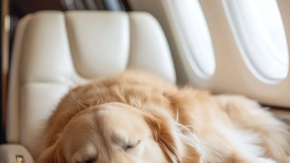 Emotional support dog relaxing in a private jet cabin detaile,8k,no water mark, --ar 3:4 --seed 123 --style raw --v 6.1 Job ID: 95c61d00-1883-4311-92d9-32ca2675310f